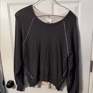 Aerie Gray and Cream Knit Sweater